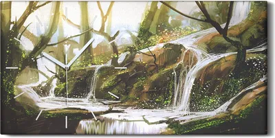 Produktbild von Küche Wohnzimmer Wand Leinwand Uhr 60x30 Wand Kunst Wasserfall in Wald Malerei - weiße Hände