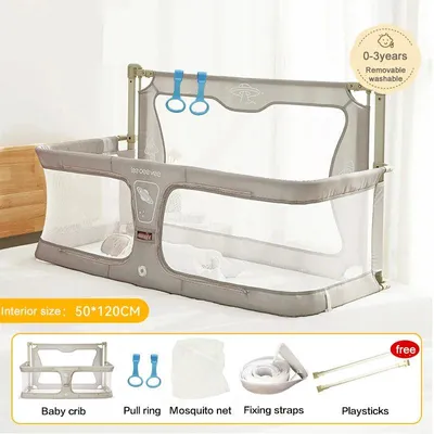 Productafbeelding van Babybed - Co-sleeper Wieg met klamboe en bedrandbescherming - opvouwbaar - beige