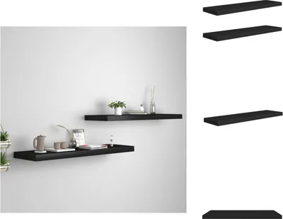 Image de vidaXL Étagères suspendues 2 pcs. noir 90x23,5x3,8 cm MDF - Étagères murales