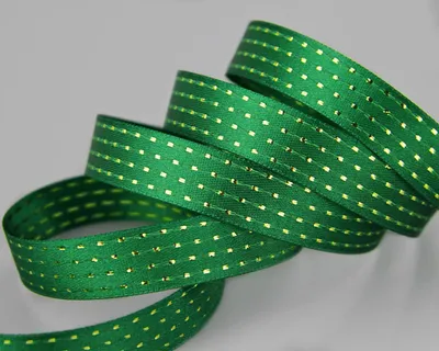 Satijnband mit Lurex-Punkten, 20 m x 15 mm, dunkelgrün-gold