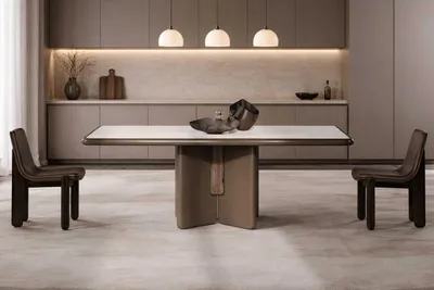 Produktbild von Modernes Esszimmer Set Holz Esstisch Designer Textilstühle 5tlg
