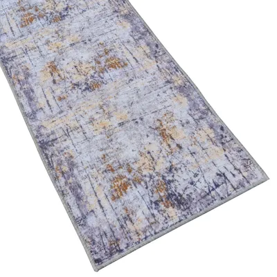 Produktbild von Teppichläufer 80x200 cm Orient Grau Blau Gold Rutschfest Vintage Kurzflor Flach Gewebt Für Flur Küche Schlafzimmer Wohnzimmer Pflegeleicht Strapazierfähig