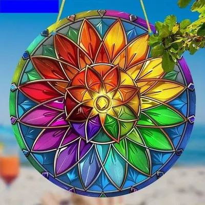 Produktbild von GKA XL Sonnenfänger Mandala Regenbogen Blume C8 20 cm  bunt Buntglas Lichtfänger Fensterbild Fenster Fensterschmuck Fensterdeko schöne Lichteffekte