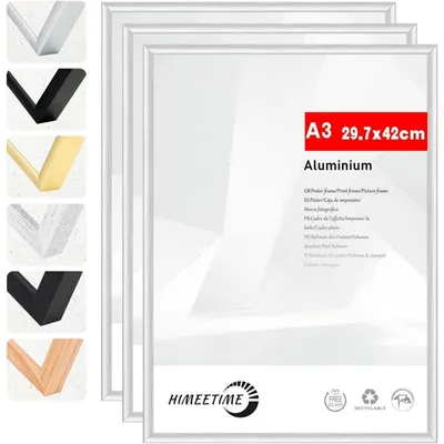 Immagine prodotto di Cornici per foto formato A3, 30x42 cm, argento, metallo, set da 3. Cornici per documenti formato 29,7x42 cm, montaggio a parete, vetro in plastica