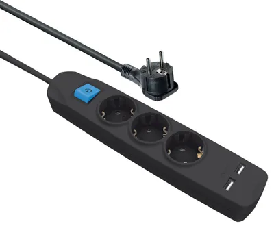 Image de Multiprise à 3 prises de courant avec terre, 2 ports USB et fiche plate avec terre,
5,0 m