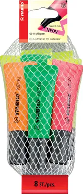 Immagine prodotto di Evidenziatore - STABILO NEON - Confezione da 8 - 4 x giallo, 2 x verde, 1 x arancione, 1 x rosa