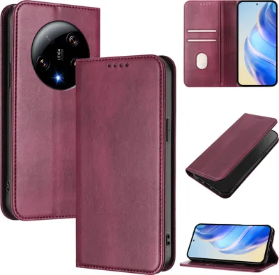 Immagine prodotto di Custodia per Xiaomi 13 Ultra, custodia in pelle vintage con protezione RFID, slot per schede, supporto Rosso