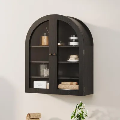 Produktbild von Hängeschrank mit Acryltüren und verstellbaren Regalen,Gewölbter Wandschrank platzsparender Aufbewahrungs-Organizer für Küchen,Wohnungen
