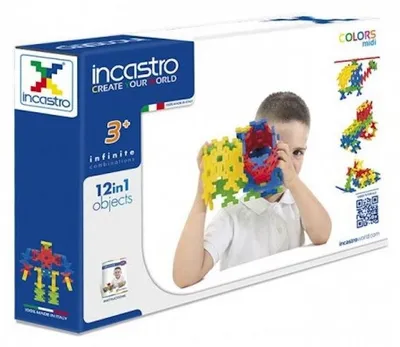 Immagine prodotto di Incastro Colors Midi - Set di costruzioni – 60 pezzi (3,5 cm, plastica ABS, 16 possibilità di incastro, 4 colori, 12 schede progetto) – dai 4 anni in su,  e EN-71