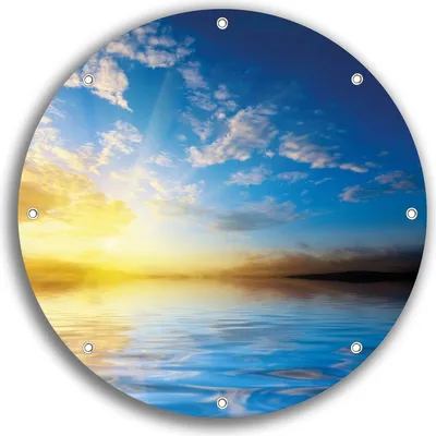 Produktbild von Wallario rundes Outdoor-Poster für Garten oder Balkon, Motiv Sonnenuntergang über dem Meer I, 30 cm Durchmesser