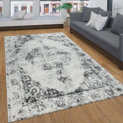 Image de Tapis de salon à poils courts avec motifs vintage, design oriental, différents styles, dimensions 60 x 100 cm
