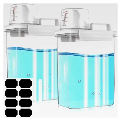 Produktbild von 2 Stück Waschmittelaufbewahrung, 1800 ml Waschpulverbehälter, Dosierhilfe für Waschmittel, luftdichter Spender mit Messbecher für Getreide und Reis