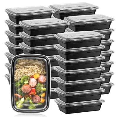 Image de Lot de 50 boîtes de conservation (946 ml) pour repas, boîtes à lunch avec couvercle, récipients de conservation pratiques pour le déjeuner, plats préparés à emporter, camping, pique-nique, adaptées au micro-ondes