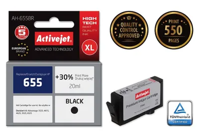 Produktbild von Activejet AH-655BR Tintenpatrone für HP Drucker; HP 655 CZ109AE-Ersatz; Prämie; 20ml; schwarz