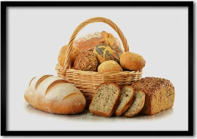 Produktbild von Bild - Bilder - Bilderrahmen - 70 cm x 50 cm - MDF-Rahmen, Wandkunst Brot in einem Korb