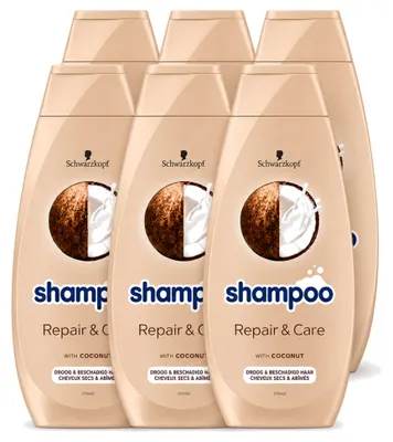 Immagine prodotto di 6 flaconi di shampoo Schwarzkopf Repair & Care per capelli danneggiati - 400 ml ciascuno - confezione - 6 pezzi
