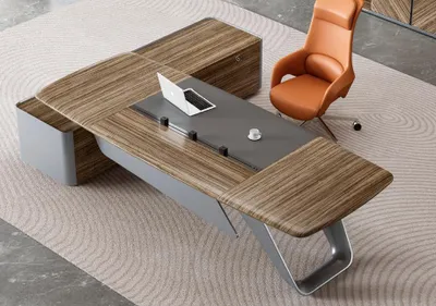 Produktbild von Braun-Grauer Arbeitstisch Designer Büromöbel Eckschreibtisch Holzgestell