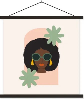 Produktbild von MuchoWow® Textilposter Frau - Sonnenbrille - Blumen 90x90 cm mit schwarzem Rahmen - Magnetisches