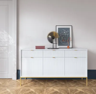 Produktbild von Große Weiße Kommode Mit Goldenem Gestell - 154X39X83 Cm