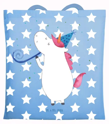 Produktbild von Mr. & Mrs. Panda Shopping Tasche Einhorn Party - Sky Blue - Geschenk, Club, Unicorn, dokumententasche, Schultasche, Geburtstag, Einhörner, Beutel, Tote Bag, Disco