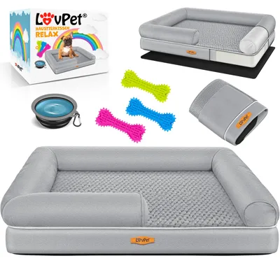 Image de LovPet® Lit orthopédique pour chien Coussin pour chien Panier pour chien Relax, avec gamelle + 3 os à mâcher, canapé pour chiens de petite, moyenne et grande taille, housse amovible et lavable