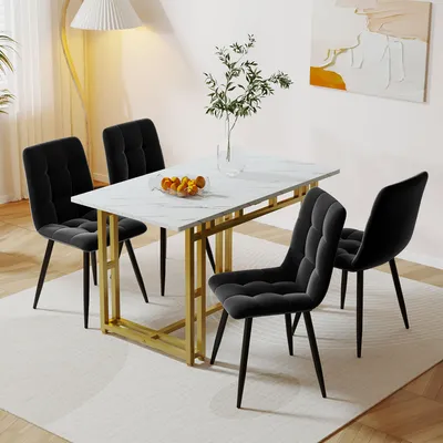 Produktbild von MODFU Marmoroptik Esszimmertisch Esstisch 120x70cm, Rechteckiger Esstisch Küchentisch mit Metallbeinen für Esszimmer Wohnzimmer, Golden