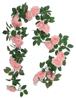 Kunstblumengirlande 240 cm, 16 Rosen, rosa, für Dekoration