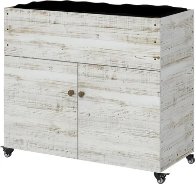 Obrázek produktu pro Dřevěný vyvýšený záhon se skříňkou, záhon na bylinky s kolečky, truhlík na rostliny 110 x 50 x 95 cm, truhlík na květiny s netkanou textilií, bílý na zahradu a balkón