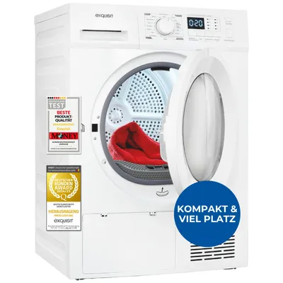 Produktbild von Exquisit Wärmepumpentrockner, 7kg Fassungsvermögen, vollelektronisch, 16 Programme, Knitterschutz, TWP701-030E weiß