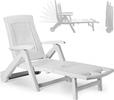 Produktbild von Sonnenliege Zircone Bianco, Weiß, klapp- und rollbar, 5-fach verstellbare Rückenlehne, mit Tragegriff, Polypropylen, ca. 195x72x101 cm, für Garten, Terrasse, Wintergarten