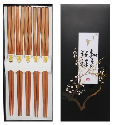 Produktbild von 070 Essstäbchen Chopsticks 5 Paar Geschenkset Design Twisted Bambus Holz natur
