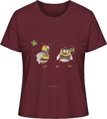 Produktbild von Mr. & Mrs. Panda Damen Oberteil Hummeln Kleeblatt Größe L - Burgundy - Geschenk, Biene Deko, Hummel, T-Shirt, Kurzarmshirt, Basic Shirt, Spruch Positiv, glücklich sein