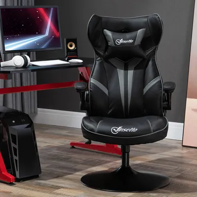 Image de Siège de jeu ergonomique – Fauteuil de jeu avec hauteur réglable – Similicuir noir et gris