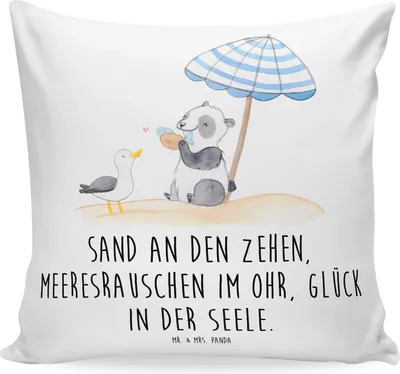 Produktbild von Mr. & Mrs. Panda Kissen 40x40 Sommer Meer Glück - Weiß - Geschenk, Deko, Herbst, Strandurlaub, Geschenke, Küste, Sofakissen, Sommerferien, Sofa, Polster, für, am Strand