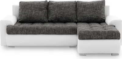 Produktbild von Ecksofa TOKIO VI 230x155 - RECHTS - Farben zur Auswahl - mit Schlaffunktion - 2 Bettkästen - STOFF LAWA 17 + SOFT 17 Dunkelgrau&Weiß