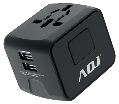 Produktbild von ADJ Universal-Reiseadapter US/EU/AUS/UK mit 2 USB-Anschlüssen, 5 V, 2,4 A, 2000 W, schwarz