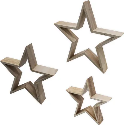 Produktbild von 1.05 Deko Holz Sterne im 3er Set - ca. 29 / 20 / 15 cm - große natur Sterne zu Weihnachten