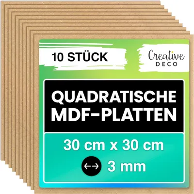 Produktbild von Creative Deco 10 x Quadratische MDF Platten 300 x 300 x 3 mm für Laser, CNC