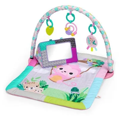 Produktbild von Baby Spielmatte, Faltbar, Rosa, mit Spielbogen, 5 Spielzeuge, Spiegel, Karten, Zahlenkugeln & Beißring