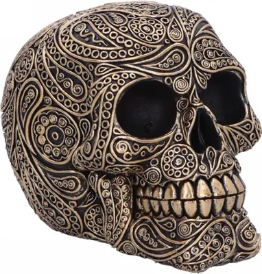Produktbild von Black & Gold Paisley Totenkopf als Gothic Deko 15cm