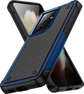 Produktbild von Für Samsung Galaxy S21 Ultra 5G Hülle Militärqualität Stoßfest Hybrid 2 in 1 Hart PC Weich TPU Handyhülle Blau Schwarz