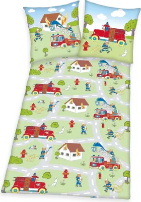 Produktbild von Komplet pościeli ze strażą pożarną 2 szt. 80 x 80 i 135 x 200 cm