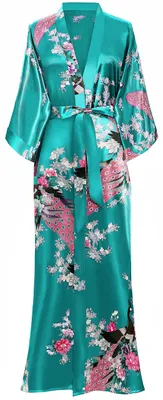 Productafbeelding van BABEYOND Dames Kimono Badjas, Lange Badjas met Pauw- en Bloemenprint, Kimono Nachtkleding