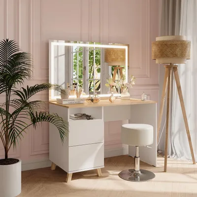 Obrázek produktu pro Toaletní stolek Vicco Karen Bílá/Artisan 110 cm se stoličkou a zrcadlem LED, Model 56533