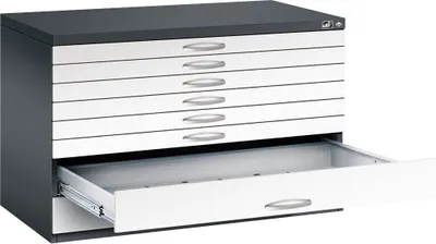 Produktbild von CP 7100 Planschrank schwarzgrau, verkehrsweiß 8 Schubladen 110,0 x 76,5 x 76,0 cm