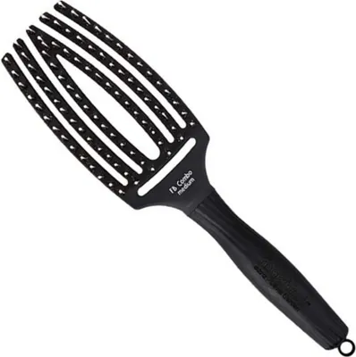 Obrázek produktu pro Olivia Garden Fingerbrush Combo Medium Black zakřivený plochý kartáč na vlasy černý