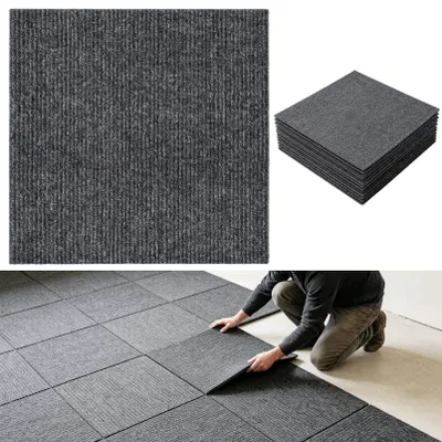 Teppichfliesen 20 Stück 60x60 cm selbstklebend rutschfest dunkelgrau