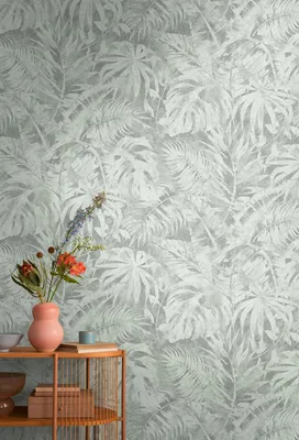 Produktbild von Livingwalls Palmenblatt-Tapete by COSMOPOLITAN – Grau, Grün – 8,80 x 0,53 m