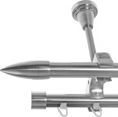 Produktbild von Rohr + Innenlauf Edelstahl Look Gardinenstange Ø 20mm Deckenträger 2-läufig zweiläufig Spitze D61 E82E30 RI