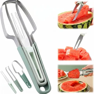 Produktbild von 3-in-1 Wassermelonenschneider und Obstschneider-Set aus Edelstahl